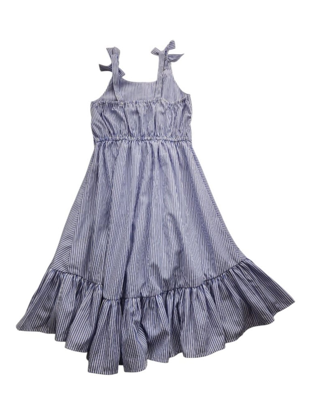 Girls Blue White Striped High Low Ruffle Maxi Dress Habitual Bow Sz L 14/16 - Picture 4 of 12